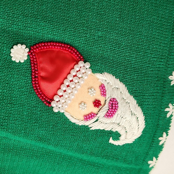 Vintage Santa Christmas Sweater Green and White Size Large Ugly - Picture 6 of 8